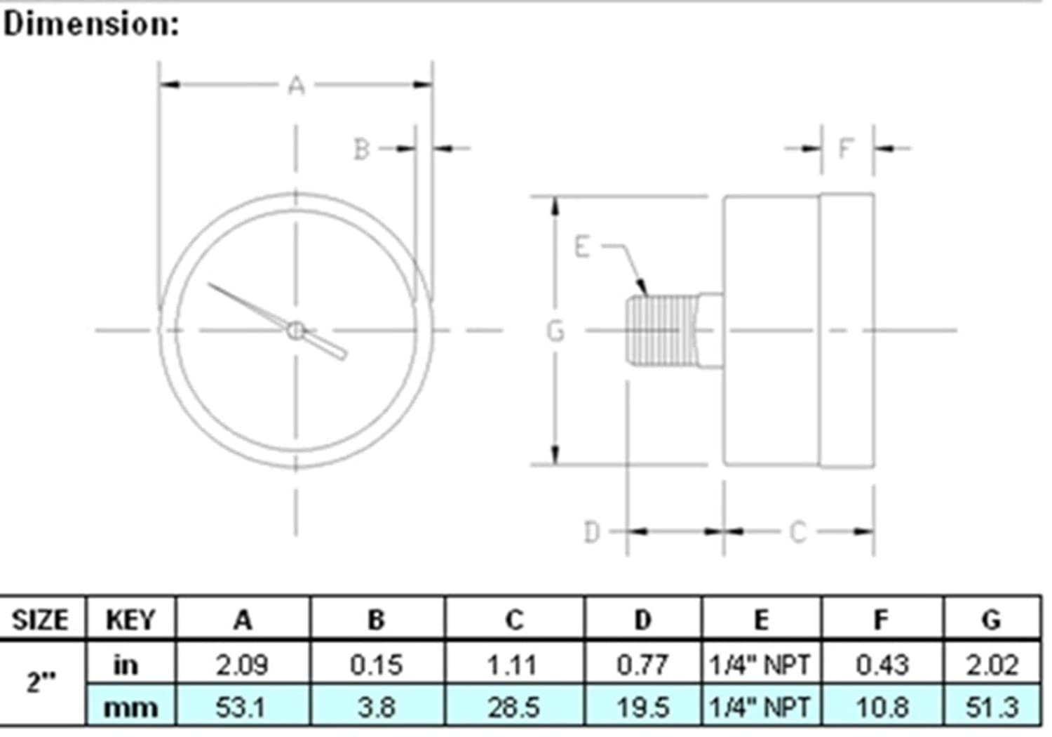 Universal replacement for Pentair 190059 Pressure Gauge